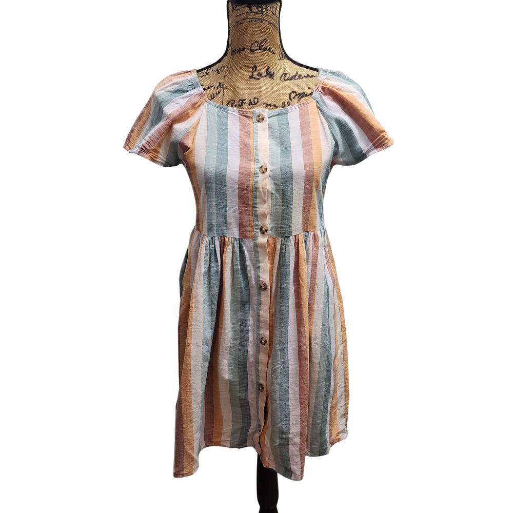 Cat & Jack Girls XL 14/16‎ Striped Button Front Short Sleeve Dress Casual